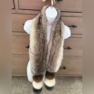 Faux Fur Scarf with Pom Poms